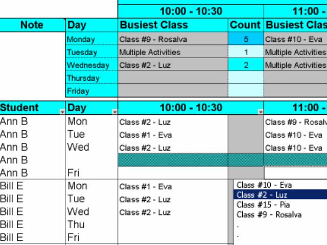 Screenshot of Create Student Class Schedules with Excel