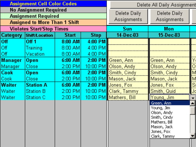 Schedule Split Shifts for 25 Employees